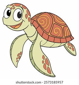 Cute cartoon  turtle isolated on white background. Side view. Vector illustration.