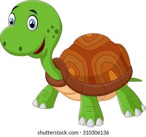 Cute cartoon turtle, isolated vector on white
