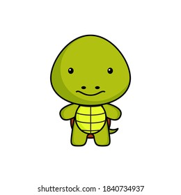 Cute cartoon turtle logo template on white background. Mascot animal character design of album, scrapbook, greeting card, invitation, flyer, sticker, card. Vector stock illustration.