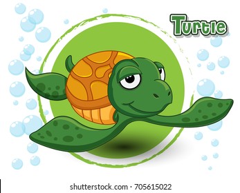 Cute Cartoon Turtle on a color background vector