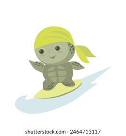 Cute cartoon turtle on the surfboard. 