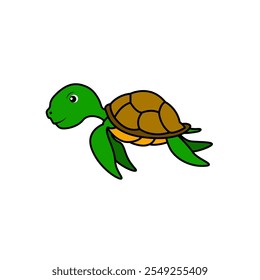 Cute cartoon turtle on a white background. Vector illustration in flat style.