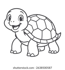 Cute Cartoon Turtle Outline for Coloring Book Smiling Tortoise Line vector Art Illustration