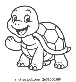 Cute Cartoon Turtle Outline for Coloring Book Smiling Tortoise Line vector Art Illustration