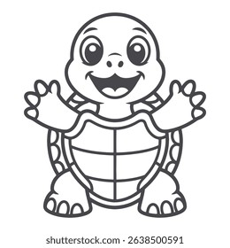 Cute Cartoon Turtle Outline for Coloring Book Smiling Tortoise Line vector Art Illustration