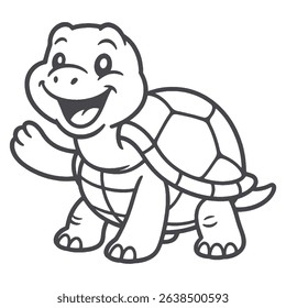 Cute Cartoon Turtle Outline for Coloring Book Smiling Tortoise Line vector Art Illustration