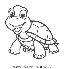 Cute Cartoon Turtle Outline for Coloring Book Smiling Tortoise Line vector Art Illustration