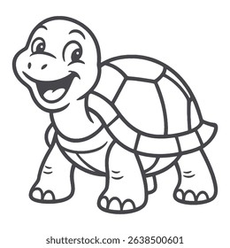 Cute Cartoon Turtle Outline for Coloring Book Smiling Tortoise Line vector Art Illustration