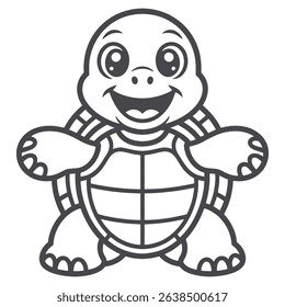 Cute Cartoon Turtle Outline for Coloring Book Smiling Tortoise Line vector Art Illustration