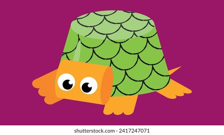 Cute cartoon turtle with an owl on his head. Vector illustration.