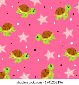 cute cartoon turtle pattern  illustration, vector character