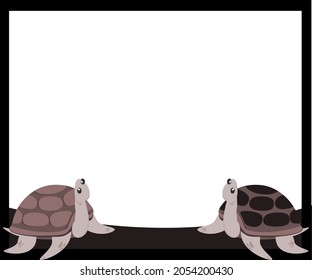 Cute cartoon turtle sea creature illustration vector, frame, boundary