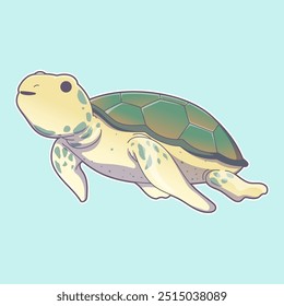 Cute Cartoon Turtle Sea Creature Flat Art Vector