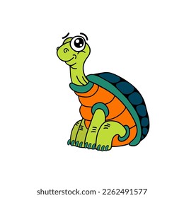 cute cartoon turtle sitting on white background. Vector illustration.