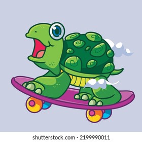 cute cartoon turtle skating. isolated cartoon animal illustration vector