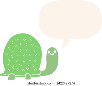 cute cartoon turtle with speech bubble in retro style