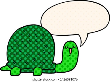 cute cartoon turtle with speech bubble in comic book style