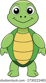 Cute cartoon turtle standing and smiling. Adorable baby tortoise character for kids. Funny reptile animal mascot isolated on white background. Vector illustration.