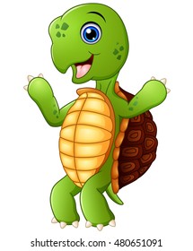 Cute cartoon turtle standing. Vector illustration