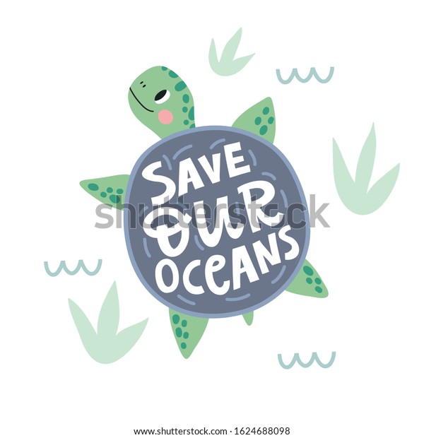 Cute Cartoon Turtle Stop Plastic Handwritten Stock Vector (Royalty Free ...