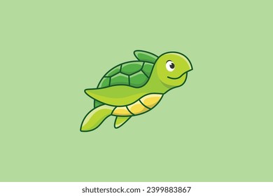 Cute Cartoon Turtle Swimming Happily – Adorable Sea Turtle Vector Illustration