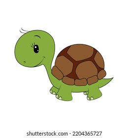 Cute cartoon Turtle. T letter for Turtle. Vector illustration of a flat isolated on a white background. The design element of t-shirts, home textiles, wrapping paper, textiles, and flashcards.