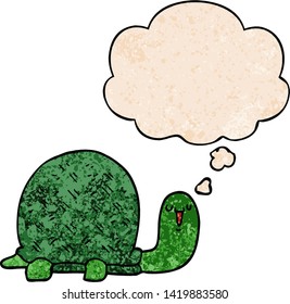 cute cartoon turtle with thought bubble in grunge texture style