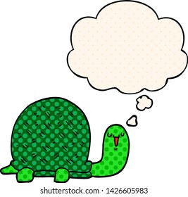 cute cartoon turtle with thought bubble in comic book style