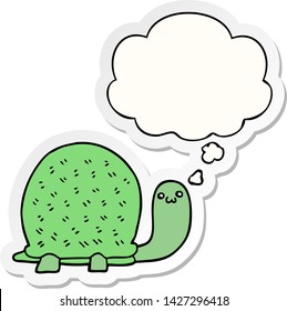 süße Cartoon-Schildkröte mit Denkblase als Druckaufkleber