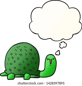 linda tortuga de dibujos animados con burbuja de pensamiento en un estilo de gradiente suave