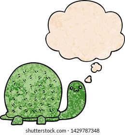 cute cartoon turtle with thought bubble in grunge texture style