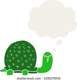 cute cartoon turtle with thought bubble in retro style