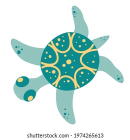 Cute cartoon turtle. Top view. Save our oceans. Cartoon character. Vector hand drawn illustration for kids of cute turtle isolates on white background.