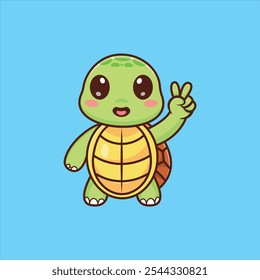 Cute Cartoon Turtle Vector Icon Illustration.