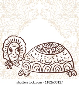 Cute cartoon turtle. Vector illustration