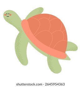 Cute cartoon turtle. Vector illustration of a adorable sea turtle. Sea animal. Underwater life. Fun and playful design for kids, cards, stickers.