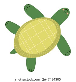 Cute cartoon turtle. Vector illustration of a adorable sea turtle. Sea animal. Underwater life. Fun and playful design for kids, cards, stickers.