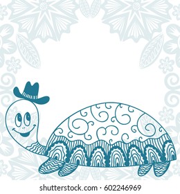 Cute cartoon turtle. Vector illustration.