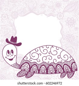 Cute cartoon turtle. Vector illustration.