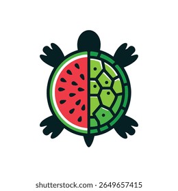 Cute cartoon turtle with a vibrant red watermelon shell illustration perfect for summer fruit designs and funny animal graphics vector art