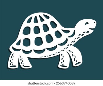 Cute cartoon turtle is walking. Side view. Smiling sea animal with a shell on four legs. Template for plotter laser cutting of paper, fretwork, wood carving, metal engraving, cnc. Vector illustration.