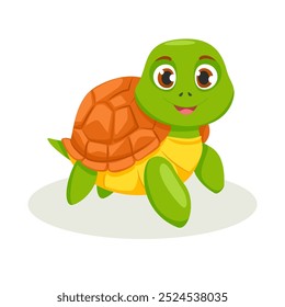 Cute cartoon Turtle, wild animal baby turtle. Wild nature little turtle vector illustration isolated on white background.