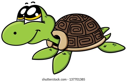Cute cartoon turtle.Vector illustration of adorable  turtle