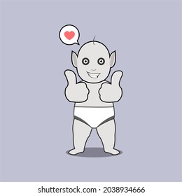 cute cartoon tuyul gives likes. Indonesian ghost. vector illustration for icon, mascot or sticker