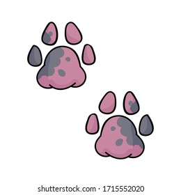 Cute cartoon two cat paw print vector clipart. Wildlife animal foot print for dog lovers. Stylized fun kids nature trail. Illustration mark. Isolated claw walking print. EPS 10. 