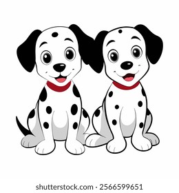 Cute cartoon two dalmatians dogs isolated on white background. Front view. Vector illustration.