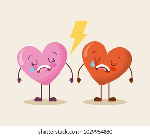 cute cartoon two hearts love cry sad