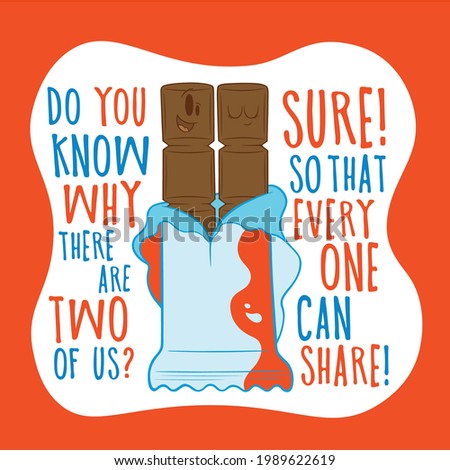 cute cartoon two individually wrapped chocolate bars everyone can share