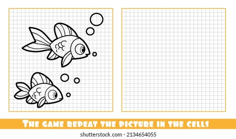 Cute cartoon two small sea fishes the game repeat the picture in the cells