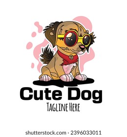 Cute cartoon type dog logo vector illustration with dummy text.